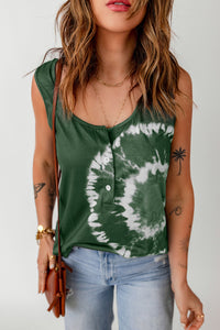 Thumbnail for Tie-Dye Scoop Neck Henley Tank