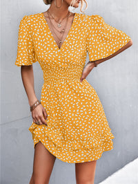 Thumbnail for Printed Smocked Waist Layered Surplice Dress