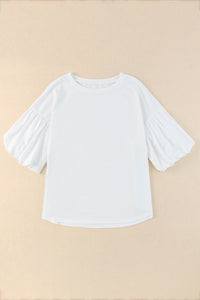 Thumbnail for Puff Sleeve Curved Hem Blouse - MiaMoré