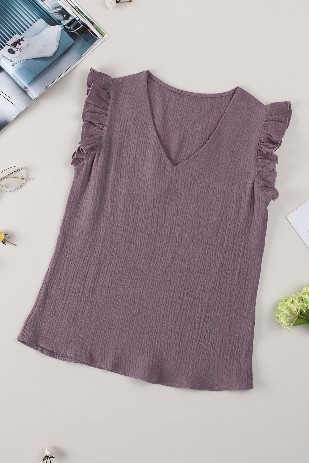 Ruffle Shoulder V-Neck Top - MiaMoré