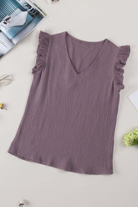 Thumbnail for Ruffle Shoulder V-Neck Top - MiaMoré