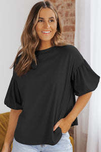 Thumbnail for Puff Sleeve Curved Hem Blouse - MiaMoré