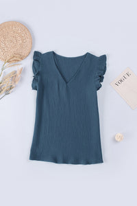Thumbnail for Ruffle Shoulder V-Neck Top - MiaMoré