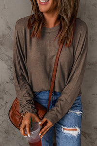 Thumbnail for Seam Detail Round Neck Long Sleeve Top - MiaMoré