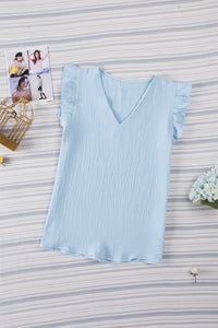 Thumbnail for Ruffle Shoulder V-Neck Top - MiaMoré