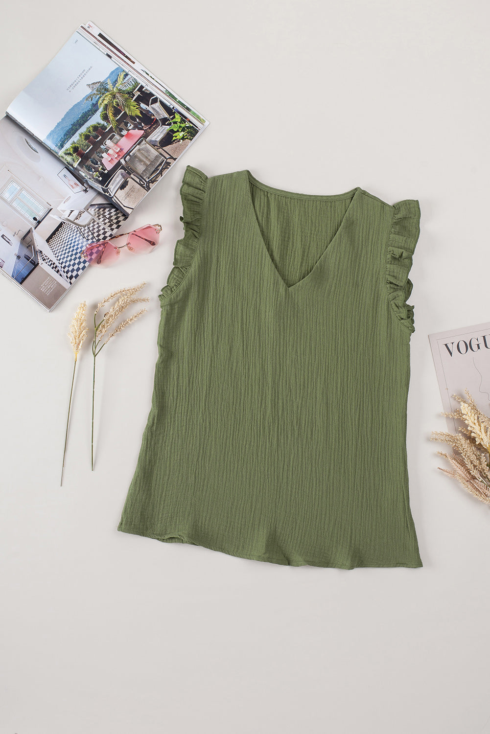 Ruffle Shoulder V-Neck Top - MiaMoré
