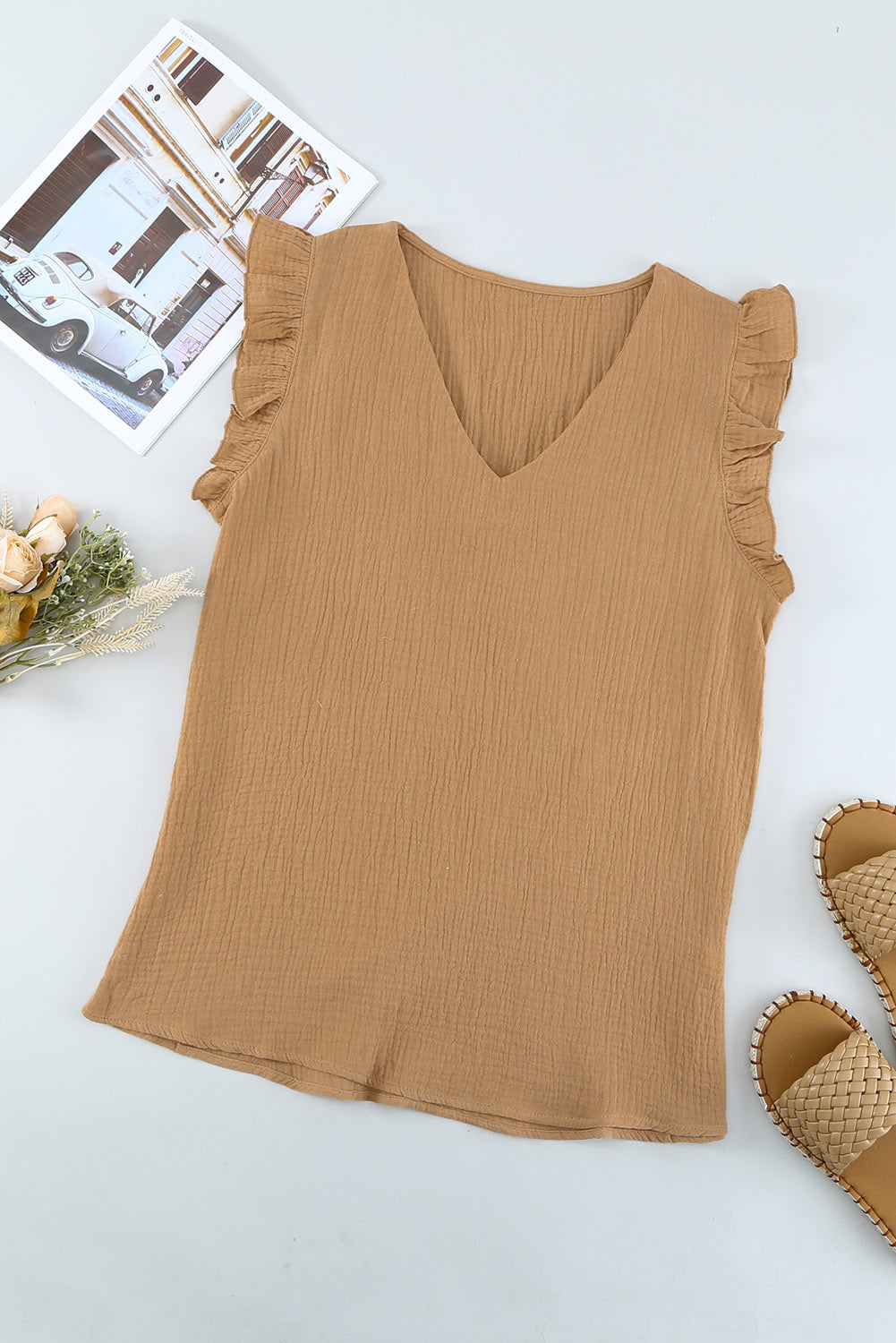 Ruffle Shoulder V-Neck Top - MiaMoré