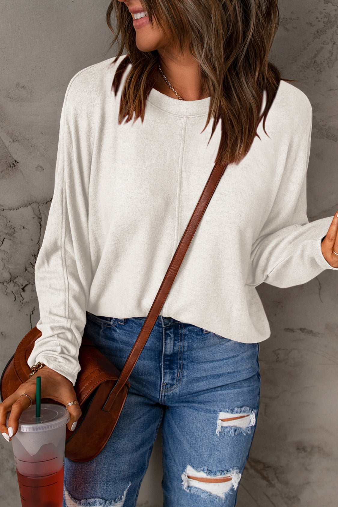Seam Detail Round Neck Long Sleeve Top - MiaMoré