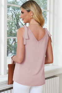 Thumbnail for Tie-Shoulder V-Neck Satin Tank Top