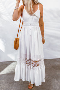 Thumbnail for Buttoned Spliced Lace Spaghetti Strap Maxi Dress - MiaMore | Luxary Classic Charm