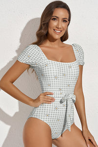 Thumbnail for Square Neck Tie Detail One-Piece Swimsuit