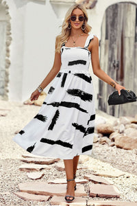 Thumbnail for Printed Smocked Tie Shoulder Dress