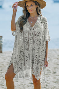 Thumbnail for Openwork V-Neck Slit Cover Up
