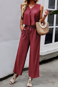 Thumbnail for V-Neck Tank and Drawstring Pants Set