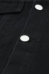 Thumbnail for Distressed Button-Up Denim Jacket with Pockets