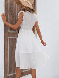 Thumbnail for Decorative Button V-Neck Butterfly Sleeve Dress