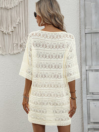 Thumbnail for Openwork V-Neck Mini Knit Dress