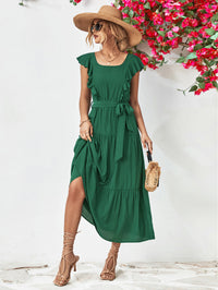 Thumbnail for Tie Belt Ruffled Tiered Dress
