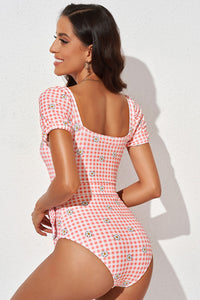 Thumbnail for Square Neck Tie Detail One-Piece Swimsuit