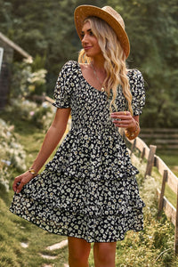 Thumbnail for Smocked Sweetheart Neck Flounce Sleeve Mini Dress
