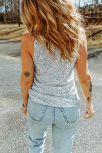 Thumbnail for Sequin Button Front V-Neck Tank