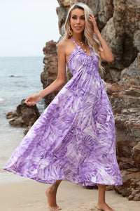 Thumbnail for Botanical Print Halter Neck Dress