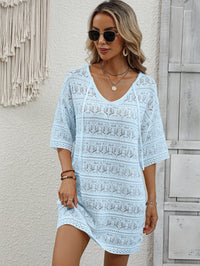 Thumbnail for Openwork V-Neck Mini Knit Dress