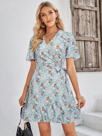 Thumbnail for Floral Short Sleeve Ruffle Hem Dress