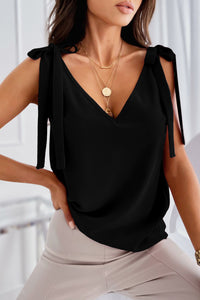 Thumbnail for Tie-Shoulder V-Neck Satin Tank Top