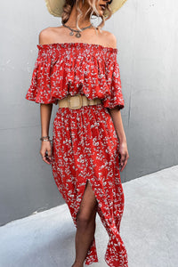 Thumbnail for Floral Off-Shoulder Front Split Dress