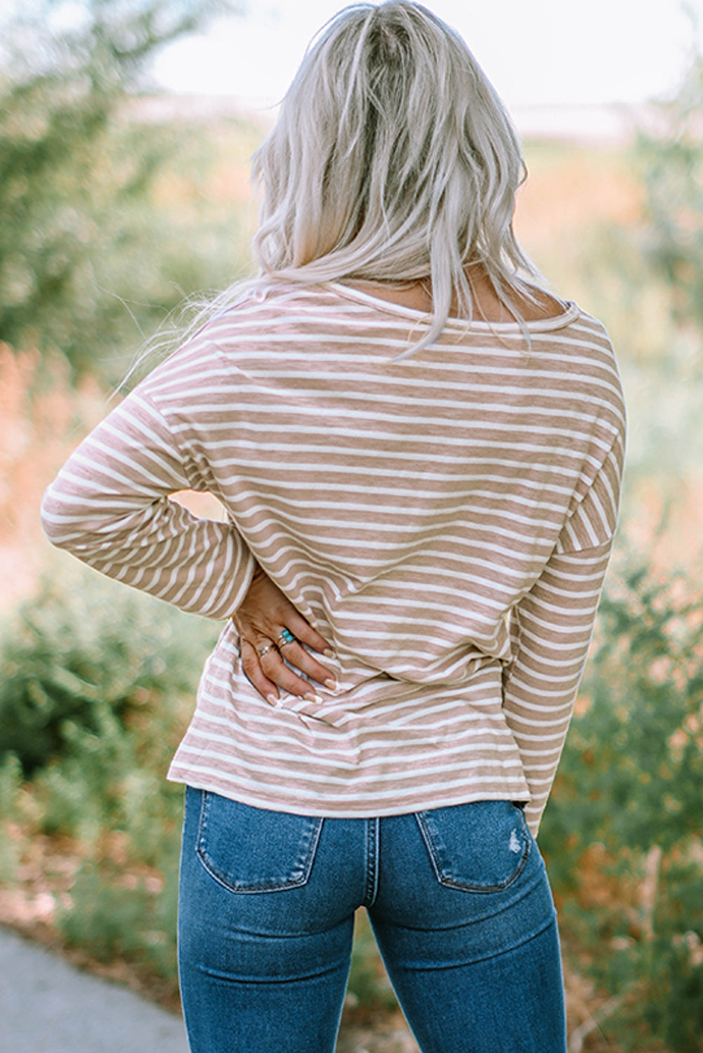 Striped Boat Neck Drop Shoulder Top - MiaMoré