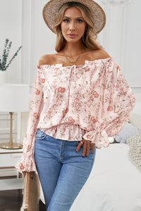 Thumbnail for Floral Flounce Sleeve Frilled Off-Shoulder Blouse - MiaMore | Luxary Classic Charm
