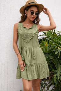 Thumbnail for Tassel Tie Lace Trim Sleeveless Dress