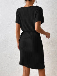 Thumbnail for Ribbed Boat Neck Short Sleeve Dress