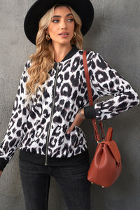 Thumbnail for Leopard Zip-Up Bomber Jacket