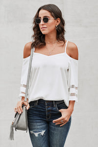 Thumbnail for Cold-Shoulder Three-Quarter Flare Sleeve Blouse - MiaMore | Luxary Classic Charm