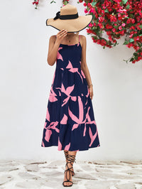Thumbnail for Printed Spaghetti Strap Tiered Midi Dress