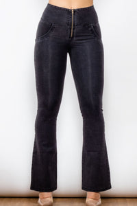Thumbnail for Zip Detail Flare Long Jeans