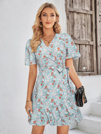 Thumbnail for Floral Short Sleeve Ruffle Hem Dress