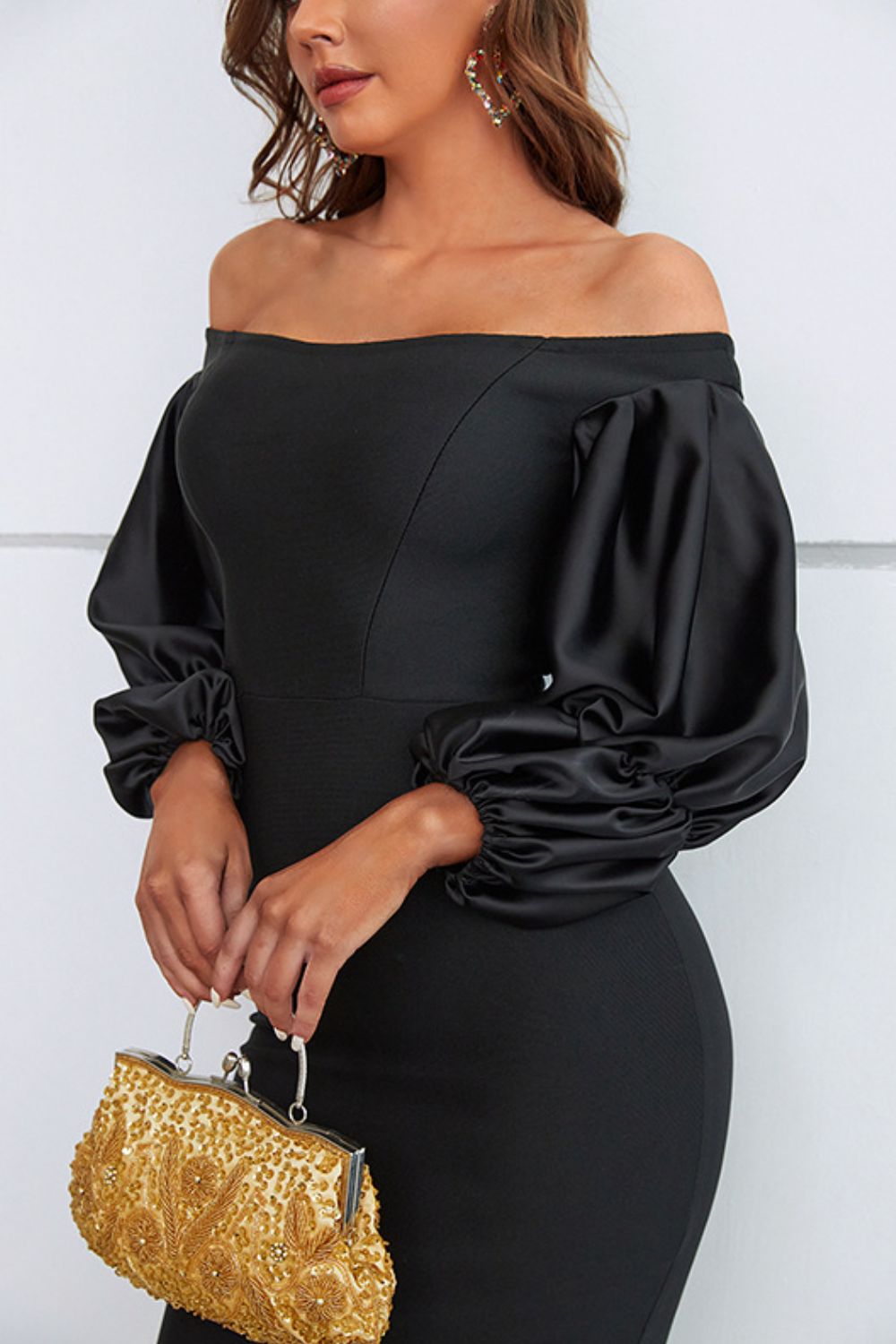 Off-Shoulder Bubble Sleeve Slit Dress - MiaMore | Luxary Classic Charm