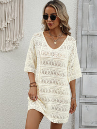 Thumbnail for Openwork V-Neck Mini Knit Dress