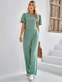 Thumbnail for Textured Flutter Sleeve Top and Pants Set