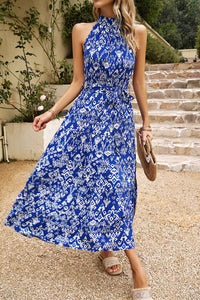 Thumbnail for Printed Mock Neck Sleeveless Split Dress
