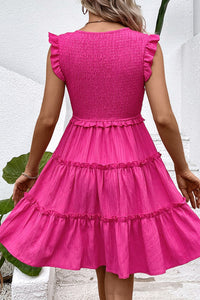Thumbnail for Smocked Frill Trim Deep V Dress
