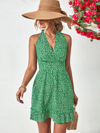 Thumbnail for Ditsy Floral Halter Neck Ruffle Hem Dress