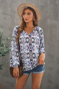 Thumbnail for Printed Off-Shoulder Tied Balloon Sleeve Blouse - MiaMore | Luxary Classic Charm