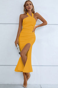 Thumbnail for Halter Neck Split Fishtail Bodycon Dress - MiaMore | Luxary Classic Charm