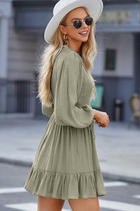 Thumbnail for Smocked Tied Balloon Sleeve Mini Dress