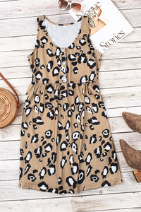 Thumbnail for Leopard Buttoned Sleeveless Dress