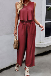 Thumbnail for V-Neck Tank and Drawstring Pants Set